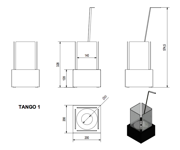 Набор с биокамином TANGO 1, биотопливом(1шт.х1.5л.) черный, зажигалкой по цене €127